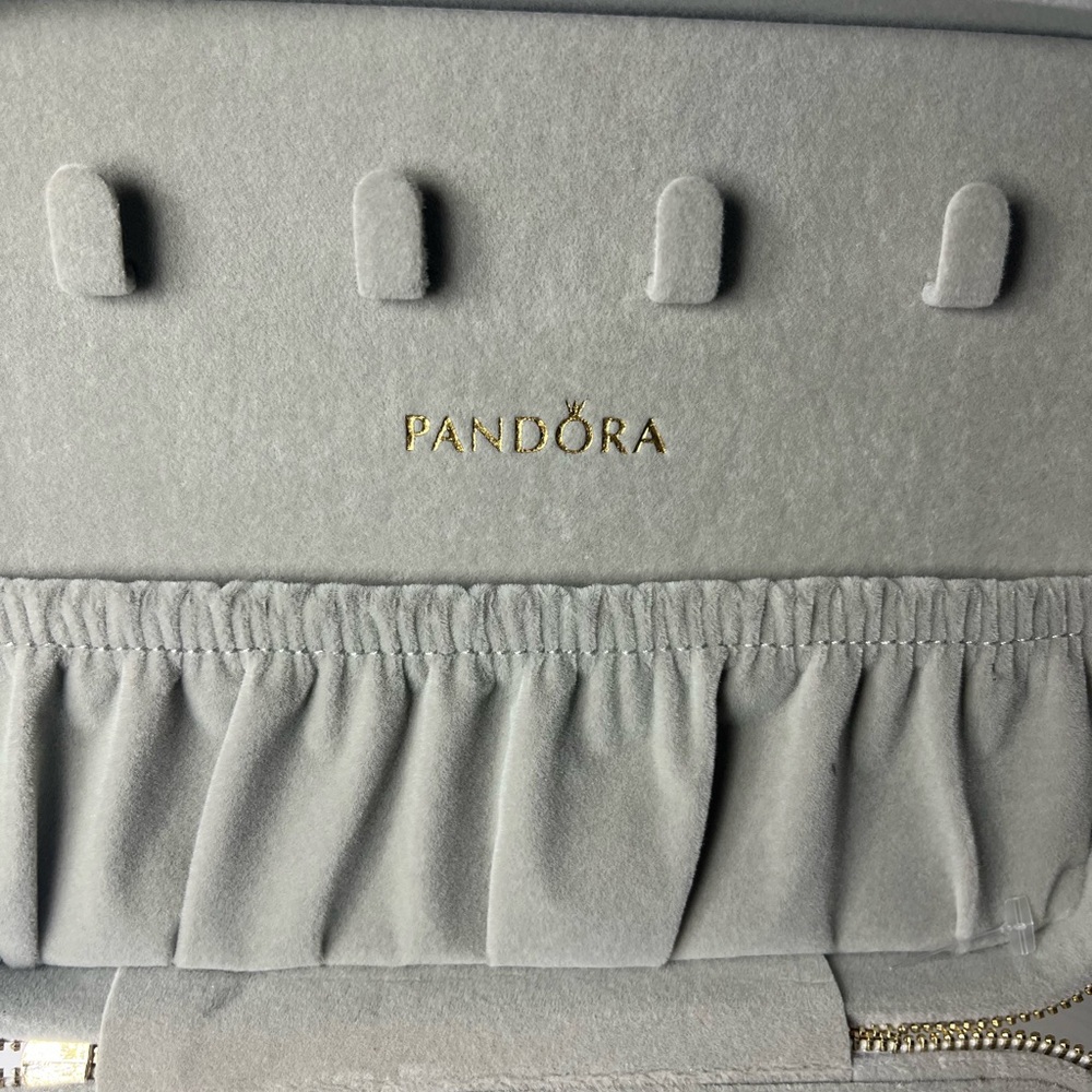 Pandora White Floral Zip Jewelry Case Travel Organizer Ring & Charm Storage - Picture 2 of 8